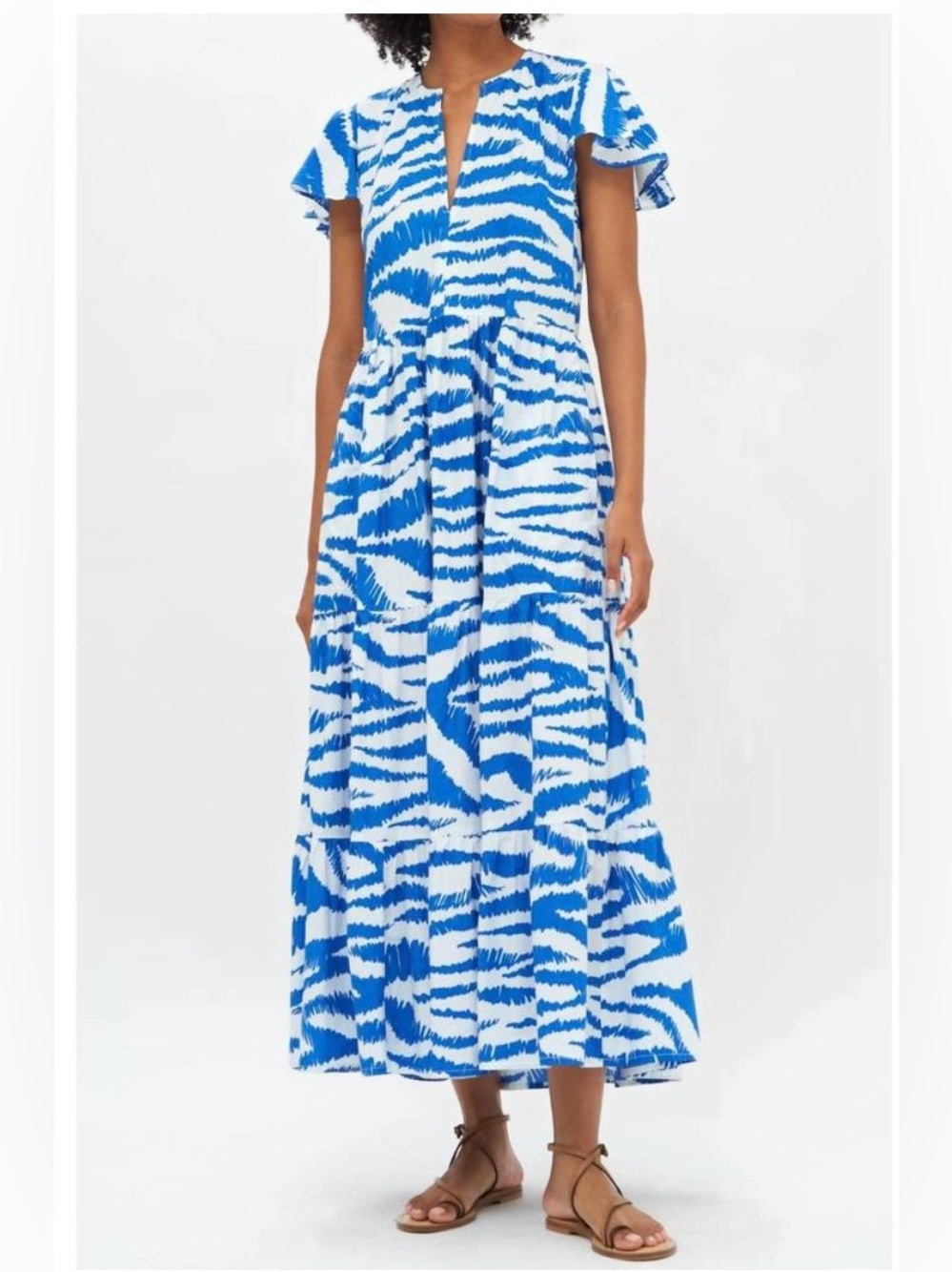 Oliphant Blue and White Tiered Maxi Dress